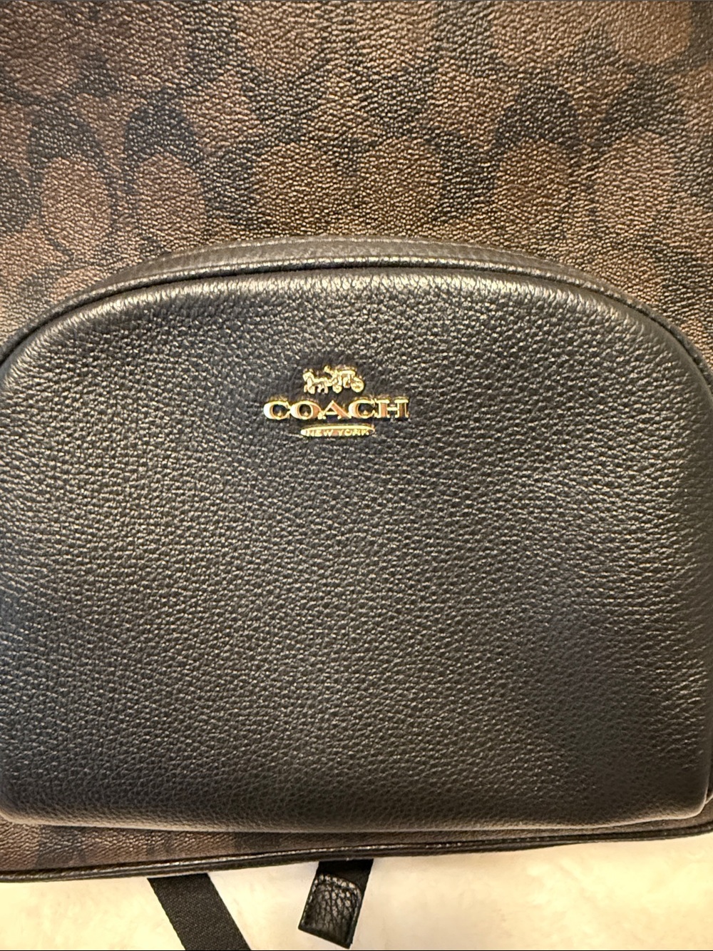 Coach Brown Signature Backpack with Black Leather Trim - Picture 3 of 14